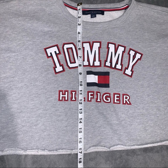 TOMMY HILFIGER Women’s Crop Logo Gray Sweatshirt Size Large - Picture 4 of 6